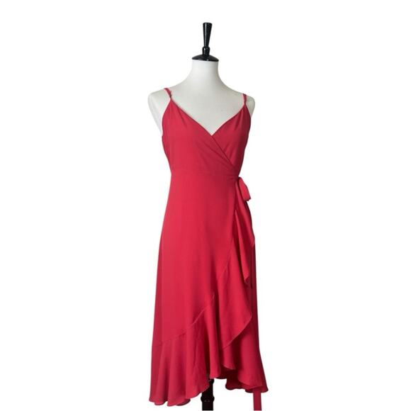 Lulu’s Wrap Dress Sleeveless Hi Low Ruffle Hem Coral Pink Women’s Size Small - Picture 15 of 16